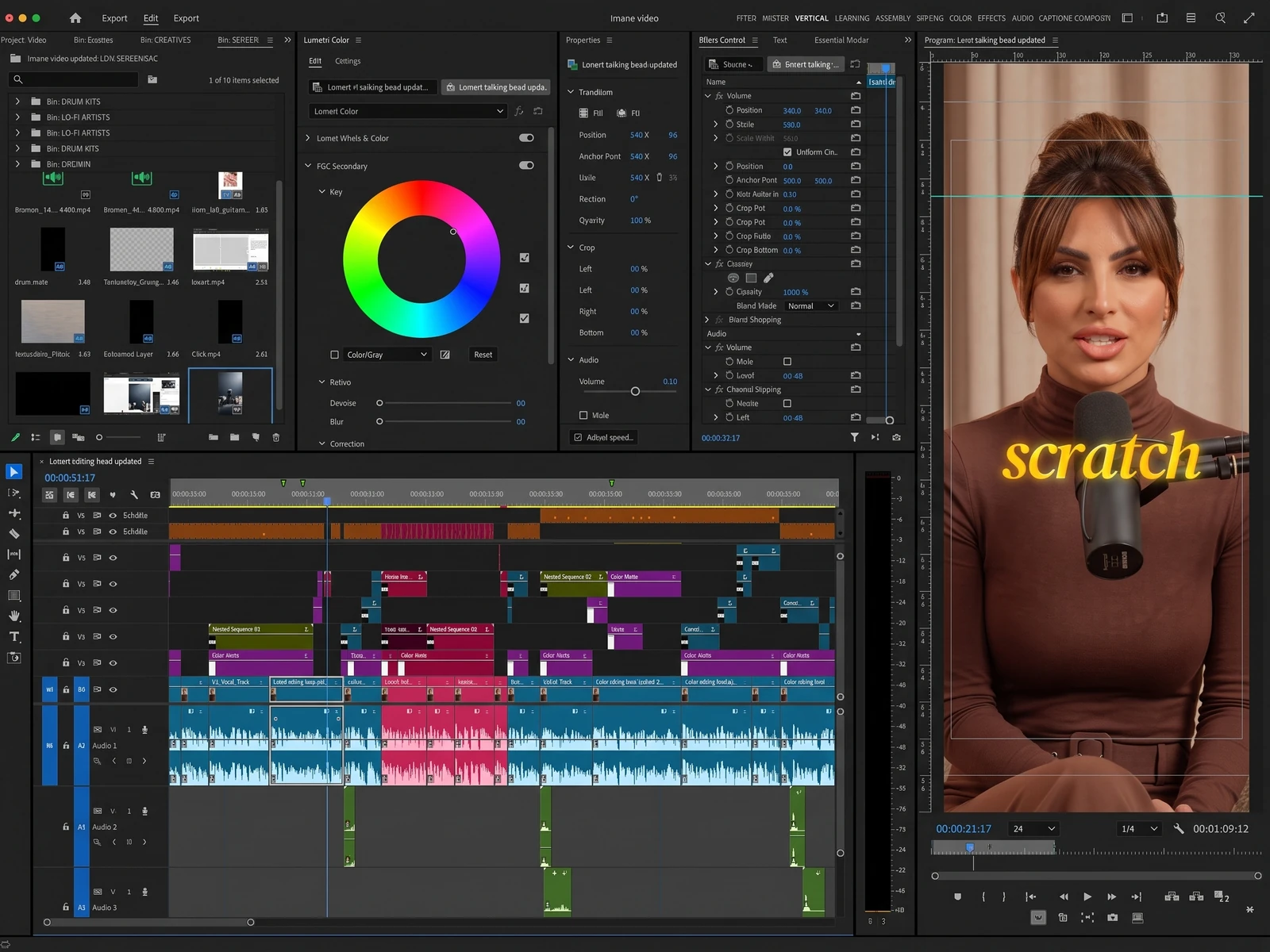 Edit timeline and colour tools used in Floodgates post-production