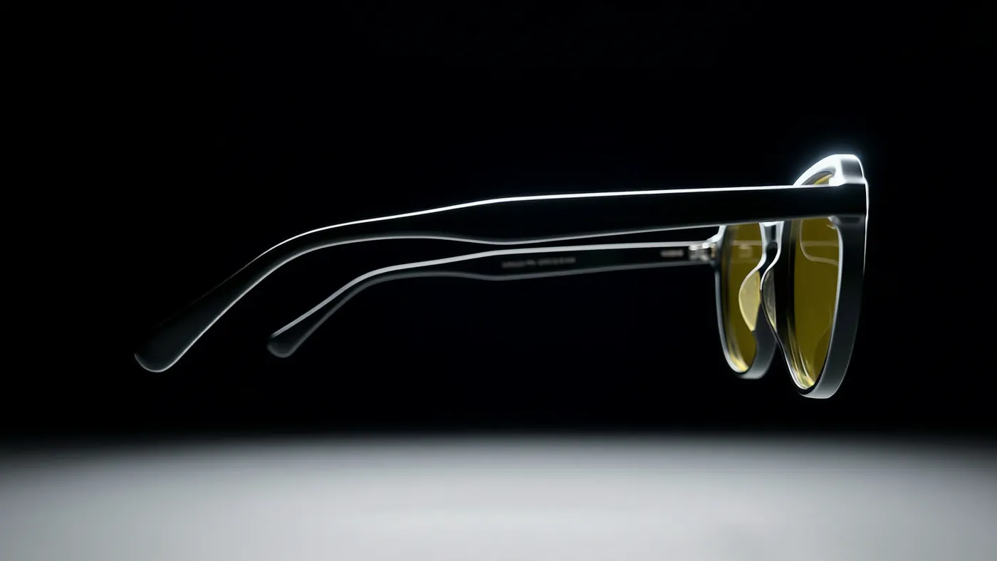 PRSPCT eyewear frames lit against black in the launch film